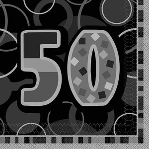 16 Happy Silver Sparkling 50th Birthday Serviette 33cm