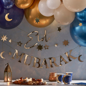Eid Mubarak Gold Moon and Stars Girlande 1,5m